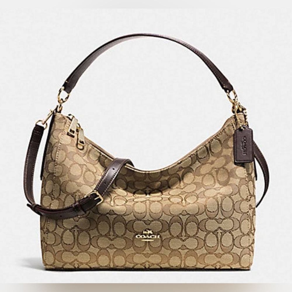 Coach East/West Celeste Convertible Hobo Outline Signature Brown Purse